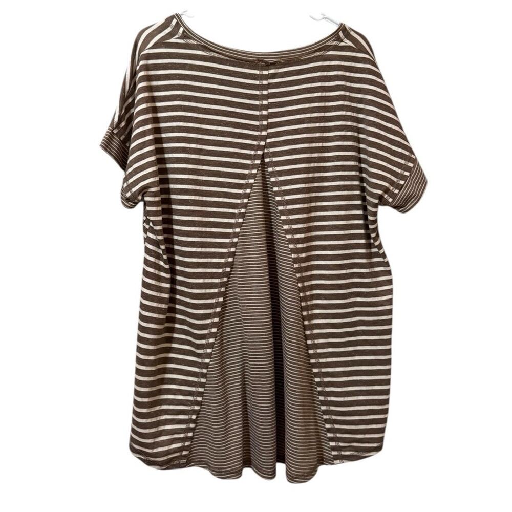 Umgee USA Women Size 1XL Brown White Striped Short Sleeve Linen Blend Bohemian - Picture 2 of 8